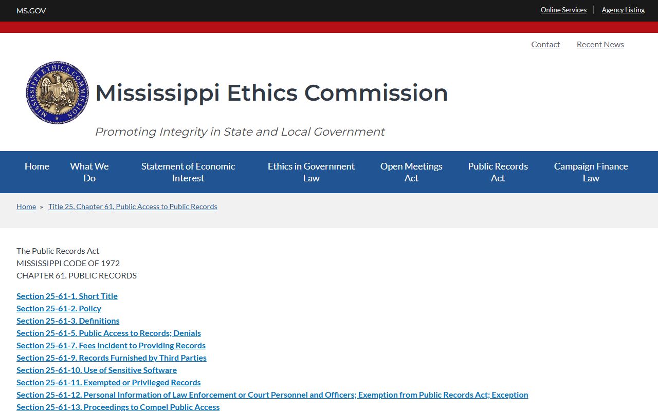 Benton County jail mugshots Mississippi Public Records Act source